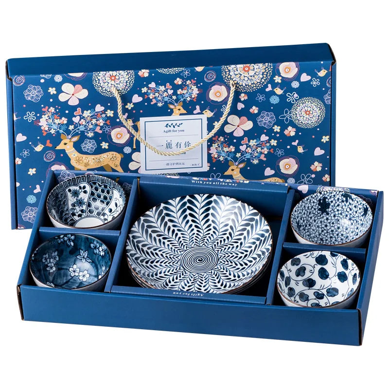 Promotional Items Japanese Style Handmade Dinnerware Set Rice Noodle Ramen Bowls Gift Set Blue and White Ceramic Bowl Set MegaBDM