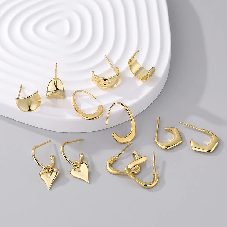 Daidan Stud Earrings 925 Trendy Hoop Geometric Statement 18K Gold Plated Jewelry Silver Hoop Earrings