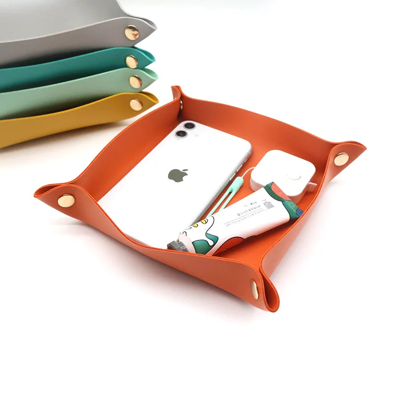 Ready to Ship Women and Man PU Leather Valet Tray Key Tray Nightstand Organizer Leather Storage Tray