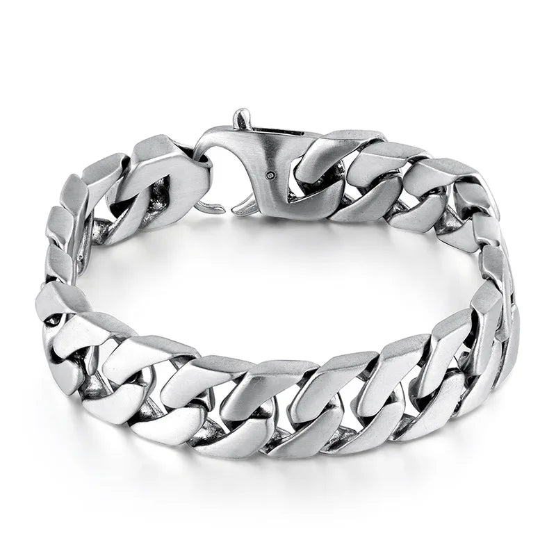 wholesale Unisex Punk Jewelry Chunky Design Never Fade Change Color 15mm Thick Gold Plated Stainless Steel Charm Bracelet
