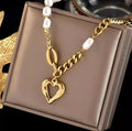 Vintage Stainless Steel Pearl Heart Pendant Necklace for Women New Fashion Choker Chains Non-fading Jewelry Gifts