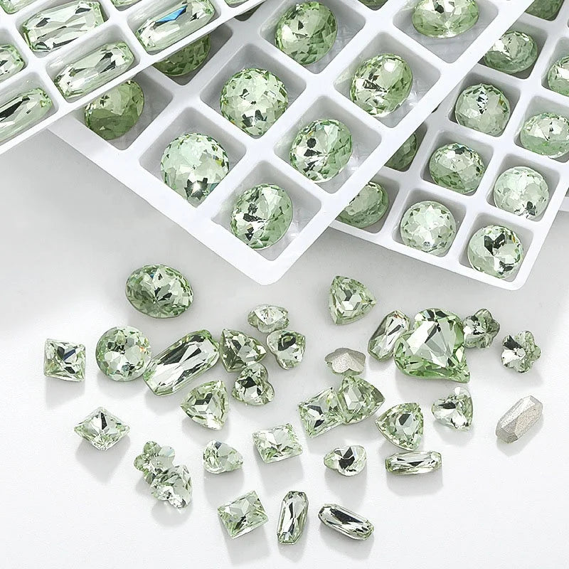 New Arrival Precious Olive Color 3D Pointback Crystal Glass Glue-On Loose Rhinestones for Nail Art
