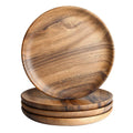 Round Wood Plates Set of 4 Acacia Wooden Round Tray Easy Cleaning Serving Platter Food Dessert Salad Plate Fruit Plate