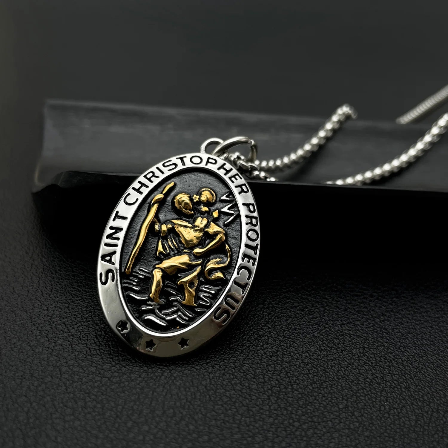 Newest Saint Christopher Pewter Medal Travel Pendant Necklace Stainless Steel Christian Jewelry Necklace Gift Amulet Accessories