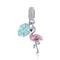2024 NEW Flamingo Pendant 925 Sterling Silver Tropical Flamingo Charms Color Enamel Fit Beads Bracelets Jewelry Making BSC277