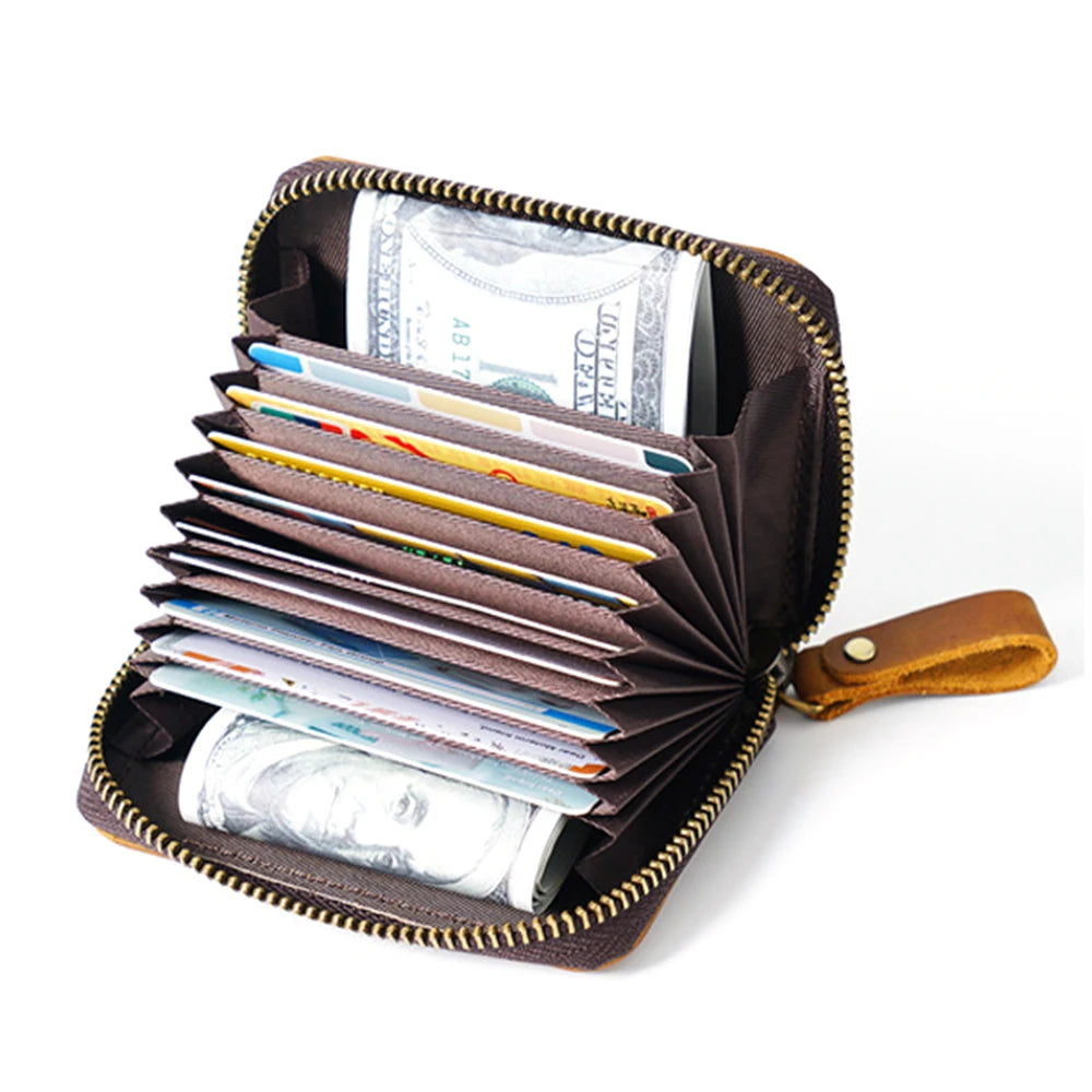 Large CapacityRFID Blocking Crazy Horse Leather Purse Men Card Wallet Short Wallet to Hold Cards Cash Coins in Stock