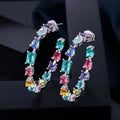 Trendy American Cubic Zirconia Crystal Multicolored Silver Plated Big Hoop Earrings Circle Round Design Women Ear Jewelry