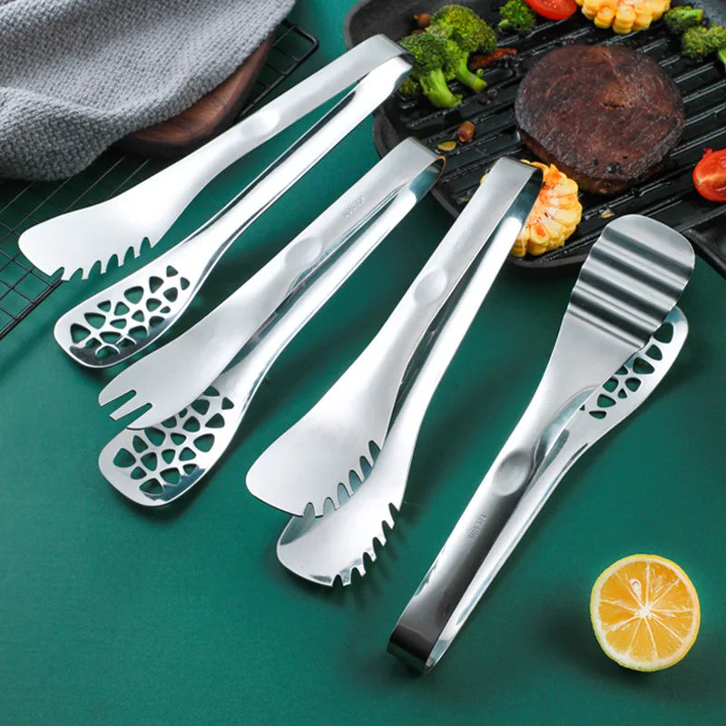 304 Stainless Steel Kitchen Tools Set Steak Food Clip with Hollow Filter Oil Design Barbecue Buffet Hot Clip for Cooking Use