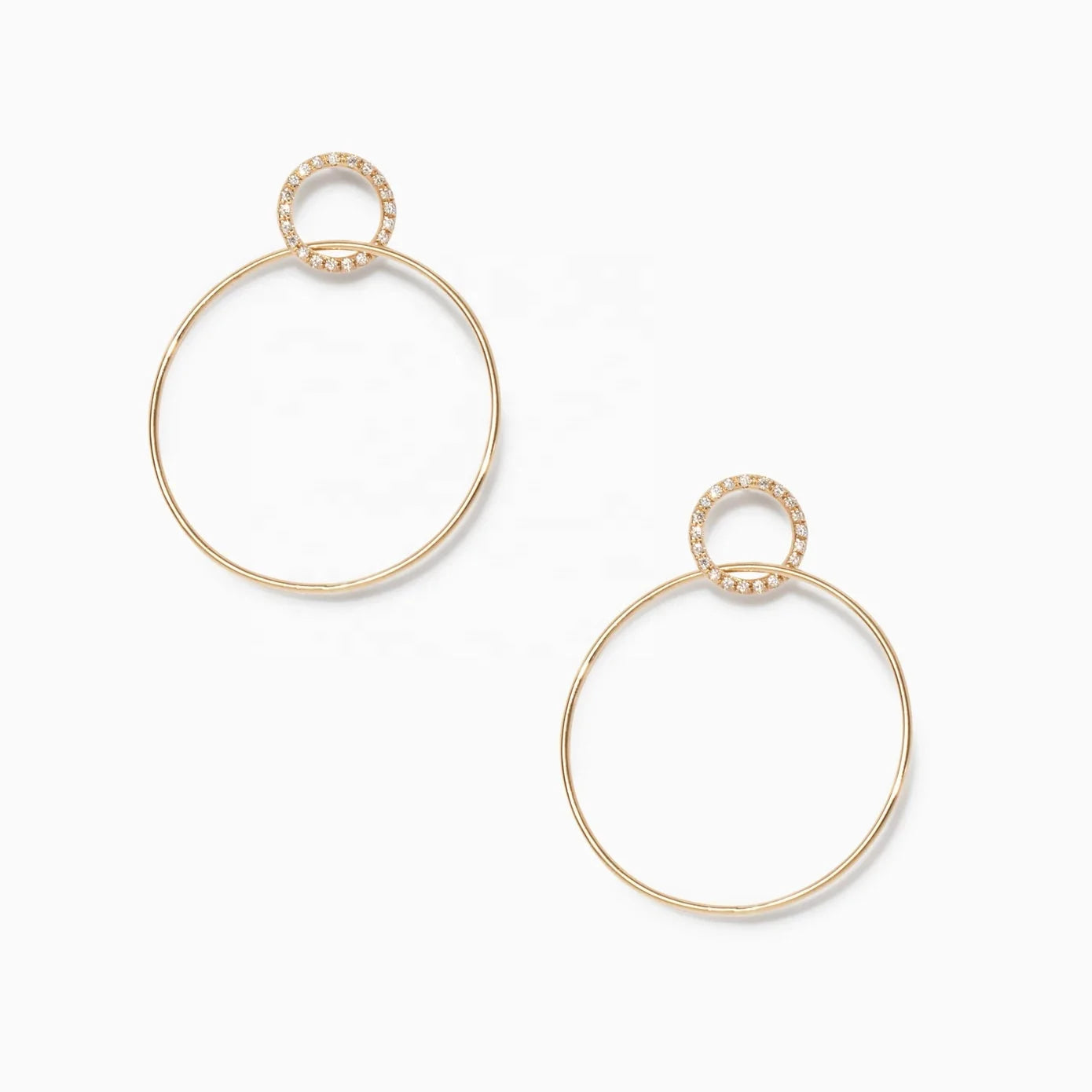 925 Sterling Silver Minimalist Thin Double Circle Pave Hinge Hoop Earring 18k Gold Plated