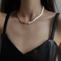 New Asymmetric Pearl Stitching Necklace Fashion Personality Neck Chain Light Luxury Simple Clavicle Chain Choker Necklace
