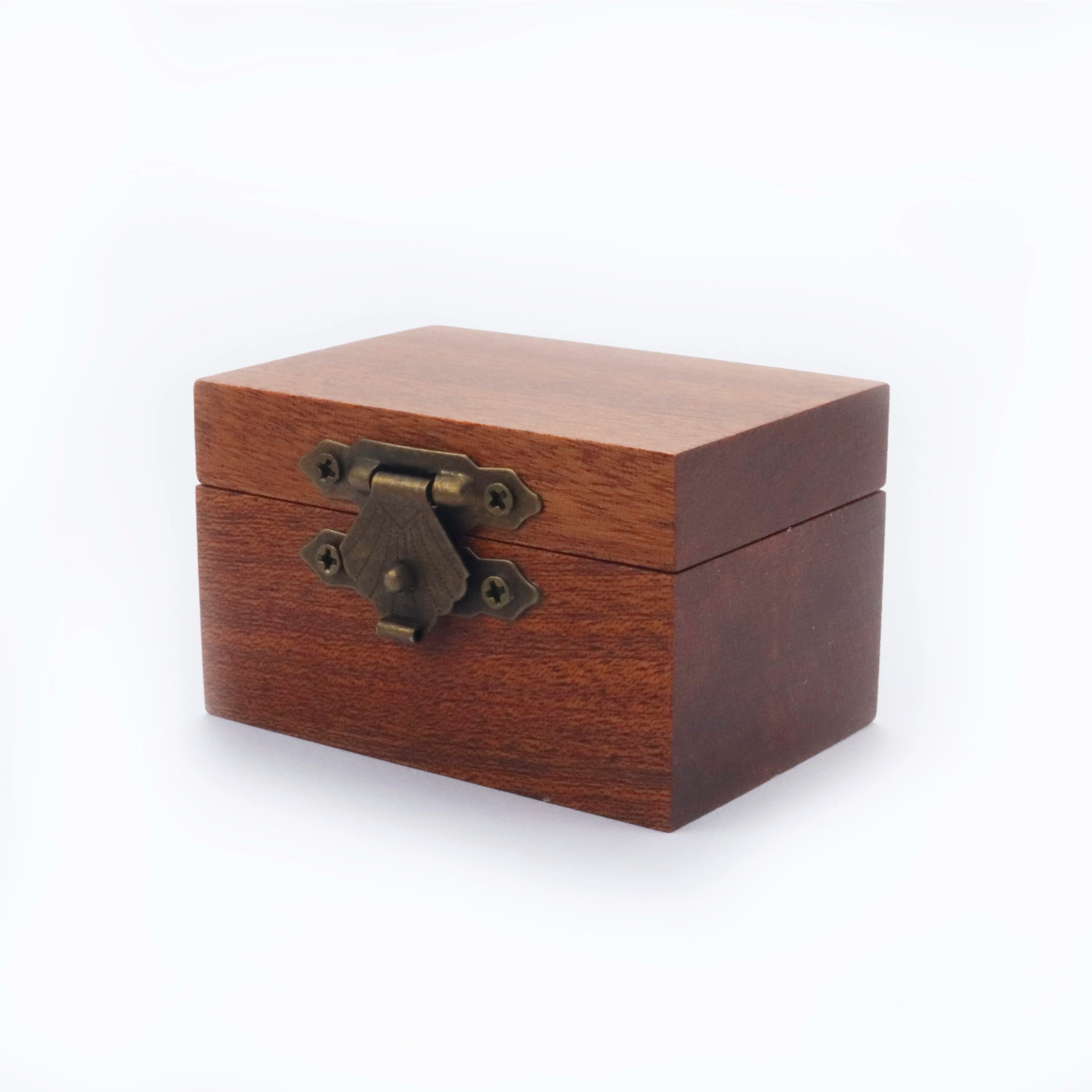 Poya Custom Small Solid Mahogany Wood Wooden Gift Ring Box With Hinged Lid