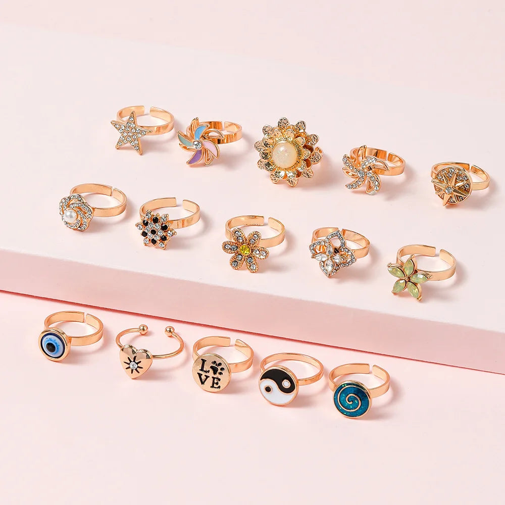 Wholesale Custom Adjustable Anxiety Fidget Spinner Rotatable Butterfly Heart Windmill Daisy Flower Blue Eye Zircon Women Ring