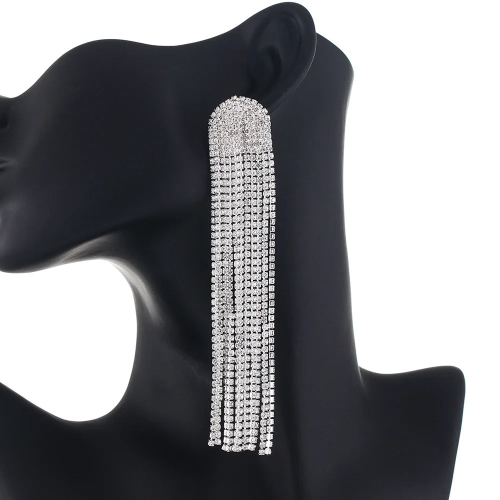 BOXUAN Women's Fashion Chandelier Earrings Oversized Fringe Shining Stage Exaggerated Tassel Market Claw-chain Earrings