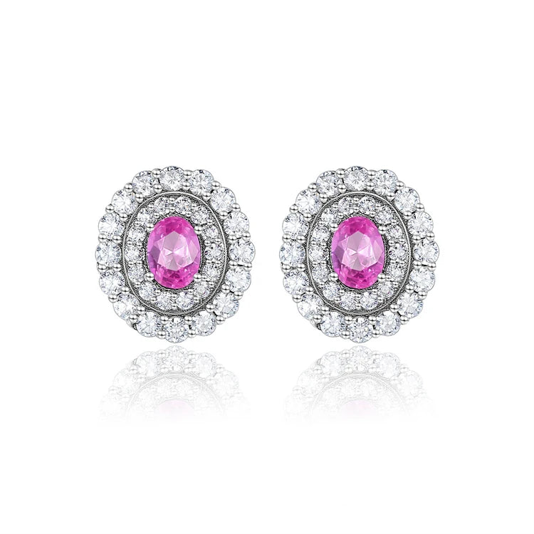 Fine Jewelry 925 Sterling Silver Rhinestone Zircons Stud Earrings Women Fashion Retro Geometric Oval Shape Diamond Earrings