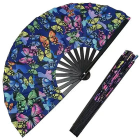 FAREA 33cm NEW ARRIVAL UV butterfly Mushroom Folding Fan UV Glow Clack Fan for EDM Music Festival Club Event