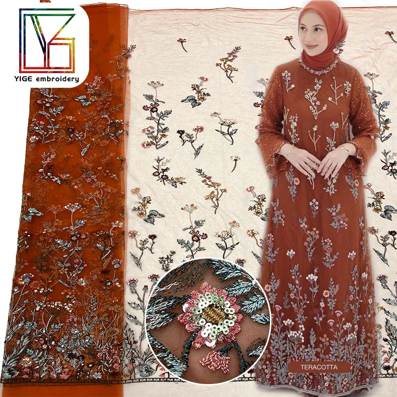 Hot Selling Laces Fabrics for Women Factory Wholesale Beautiful Flower Sequin Tulle Textile Fabric Embroidery Net Lace for Dress