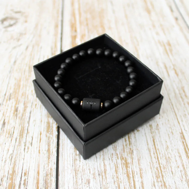8mm Matte Black Onyx Beaded Bracelet Lucky Signs of the Zodiac Totem for Men Women for Weddings Gifts Religious Style Bangles