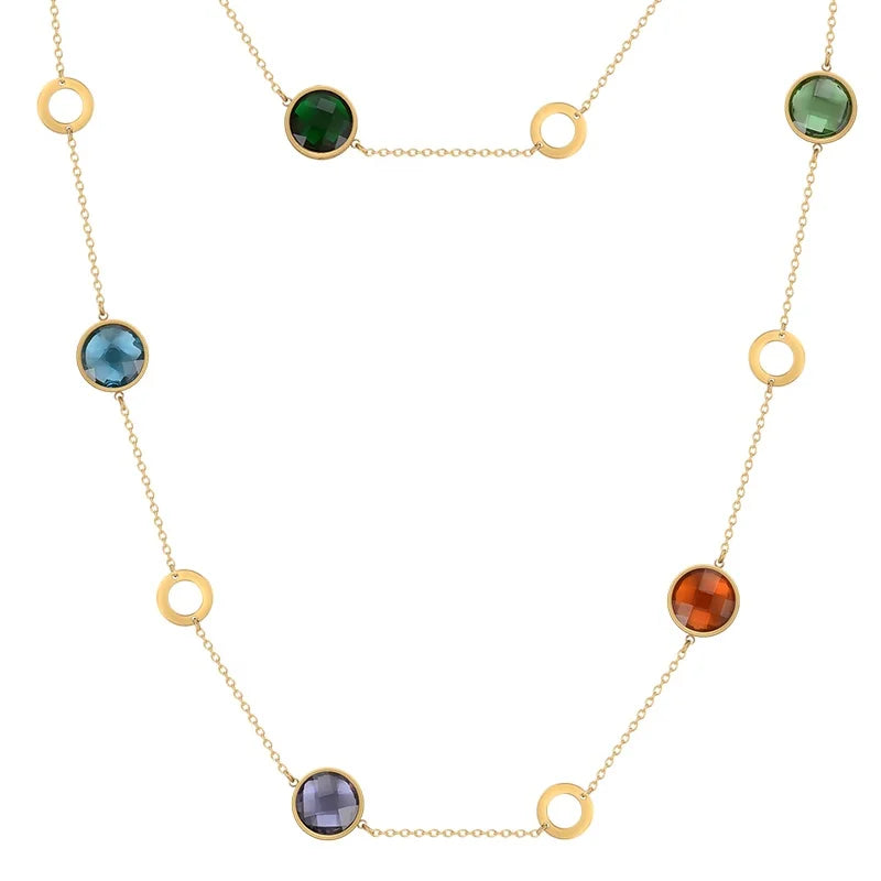 Latest 18K Gold Plated Stainless Steel Jewelry Colorful Glass Charms Pendant Necklace Ladies Accessories Necklaces P223322