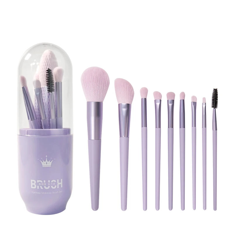 S.Belle Custom Logo Makeup Brush Travel Set 10-Piece Portable Personalized Synthetic Brushes Kit Eye Face Hot Sale New Handle