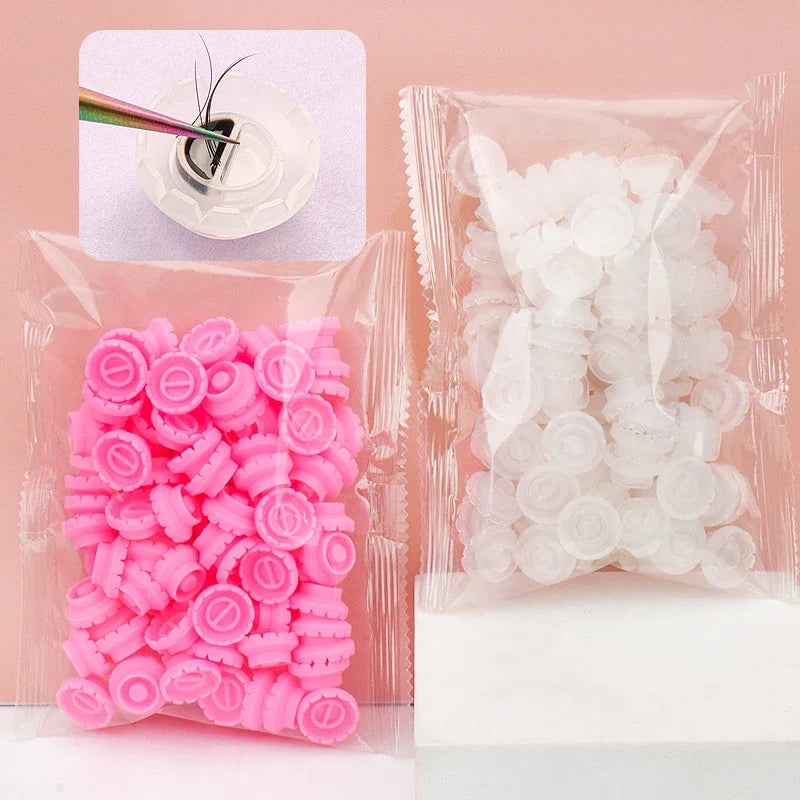 100pcs Disposable Eyelash Glue Cup Rings Holder Grafting Eyelashes Container Blossom Eyelash Extension Tattoo Pigment Stand Tool