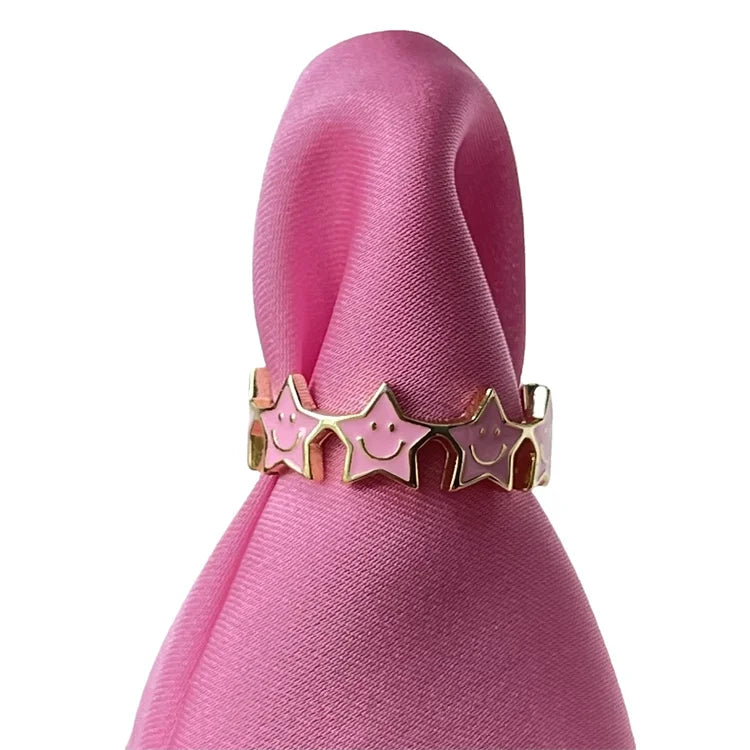 Hot Sale Products Gold Plated Jewelry Vintage Luxury Brass pink Satr Ring
