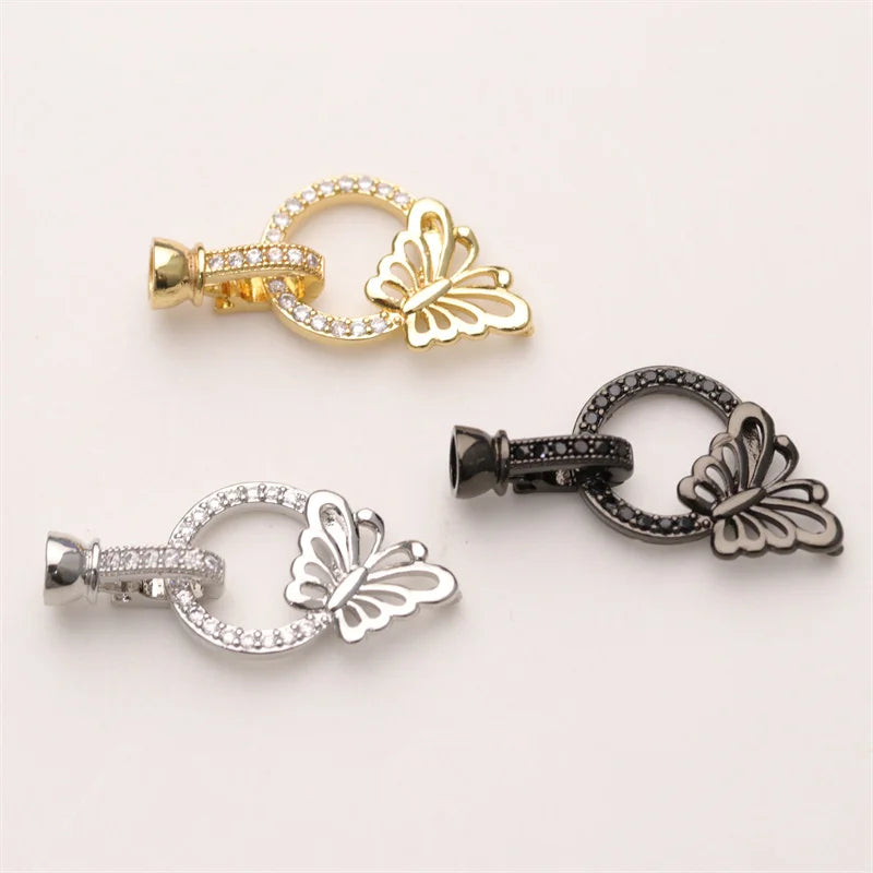 Wholesale Brass Gold Plated CZ Pave Butterfly Connector Lock Clasps for Pearl Jewelry Making
