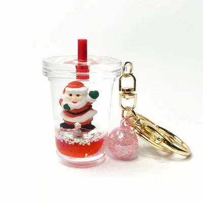 Innovative Modern Acrylic Blank Snowflake Merry Christmas Keychain for Children Gifts Milk Tea Cup Shaped