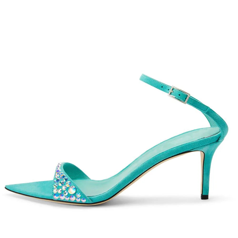Open Pointed Toe Slippers Ladies Medium High Heels Custom Slide Sandals With Rhinestones Mule Shoes