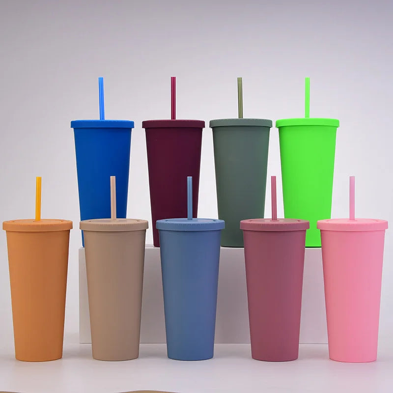 Customized 22oz Double Wall Plastic Tumbler Cups Wholesale Skinny Water Tumbler Acrylic Tumblers with Straw and Lid