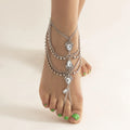 Gold Plated Rhinestone Bohemian Multi-Layer Women's Ankle Boot Foot Chain Bracelet with Adjustable Size