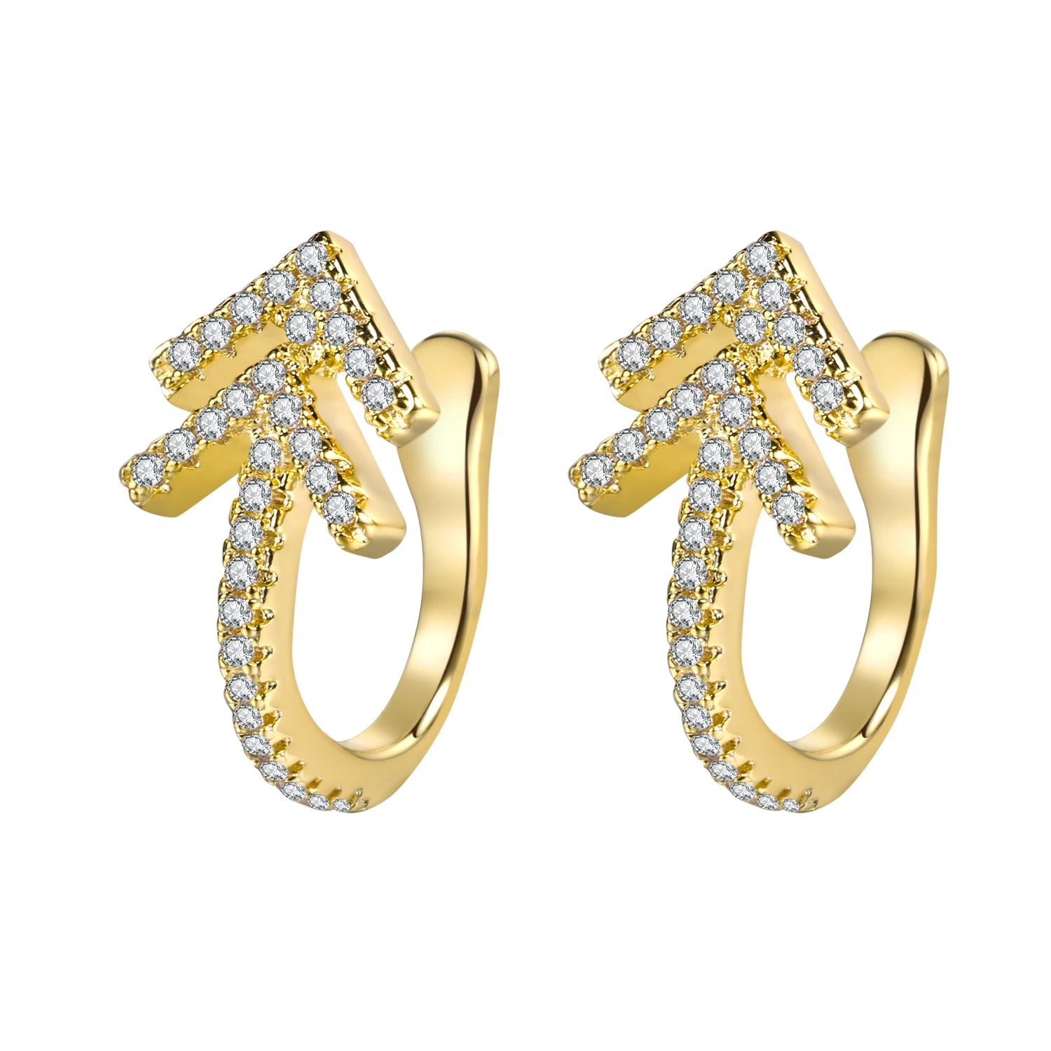 Heart Butterfly 18K Gold-plated Brass Cubic Zirconia Trendy Wedding Clip-on Earrings Simple Geometric Design