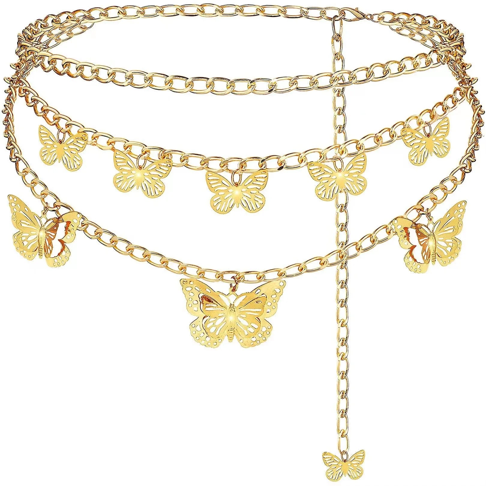 SSeeSY Fashion Versatile butterfly Multi-layer Body Belly Chain Trend Hollow Pendant Decorative Gold Plated Waist Jewelry Chain