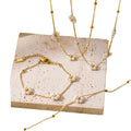 Women's 18K Gold Plated Matte Stainless Steel Necklace Set Korean Style Natural Stone Flower Chain Cute Delicate Pearl Main
