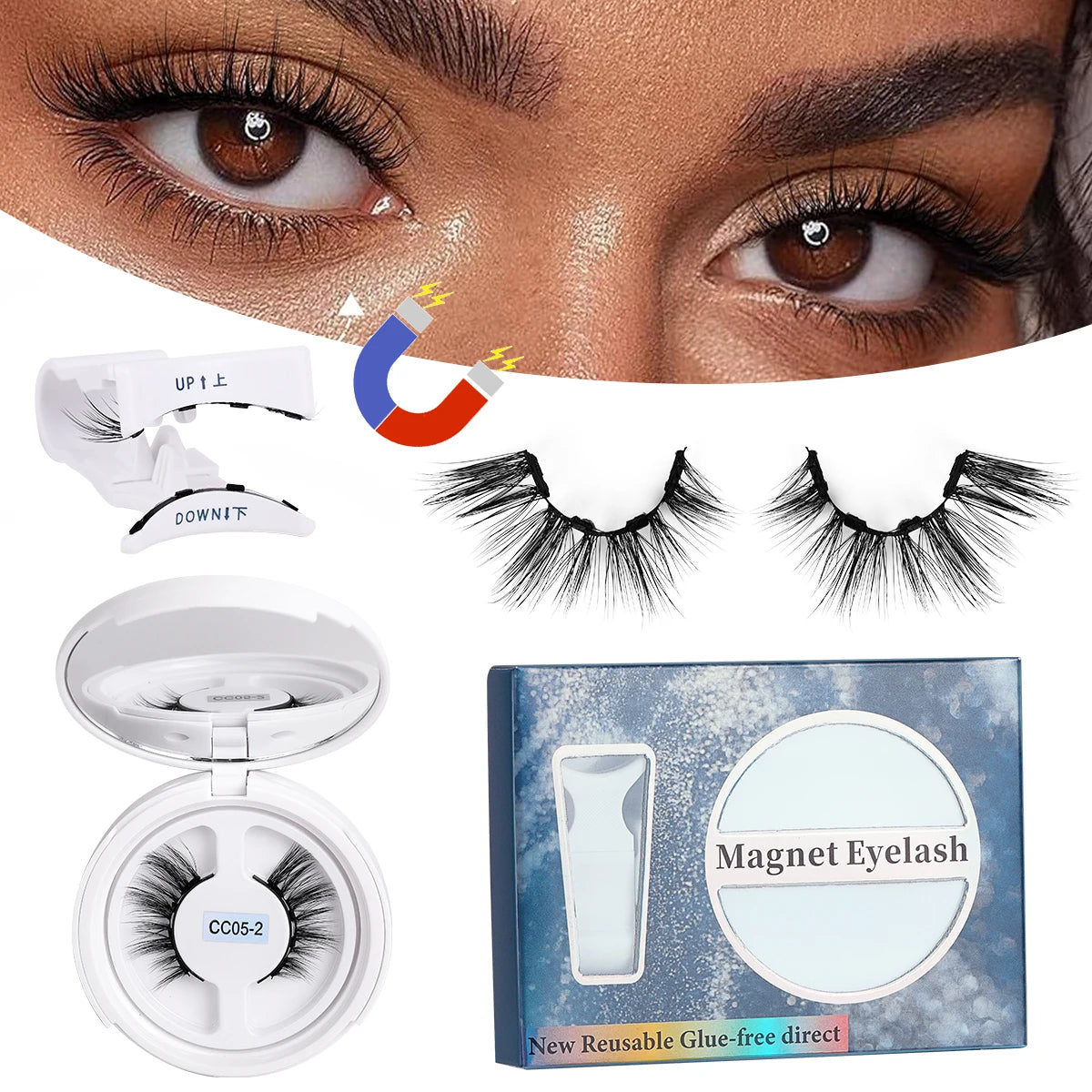 Private Label Natural False Magnetic Eyelashes With Applicator No Eyeliner No Glue Natural Long Magnetic Lashes Wholesale