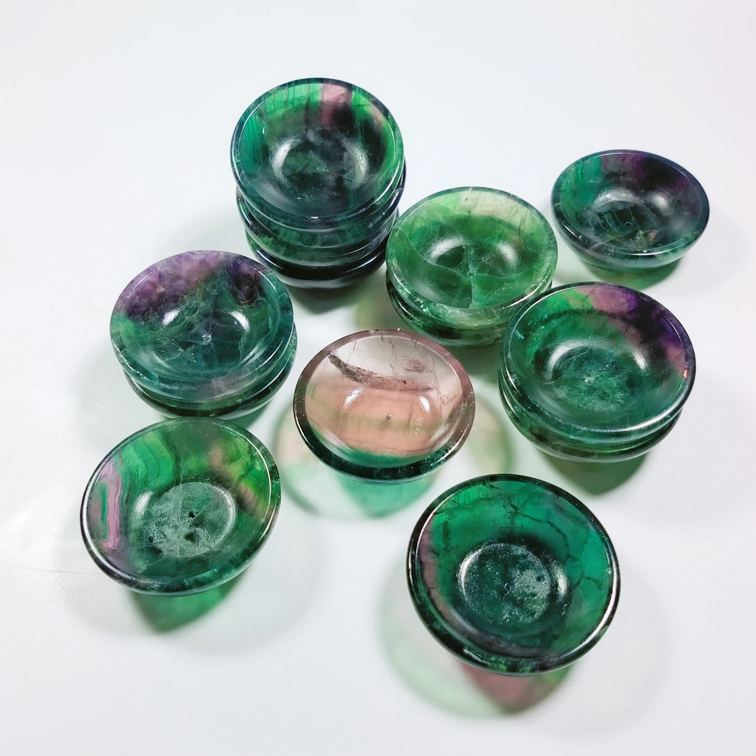 Rose Quartz Crystal Incense Holder Bowl Wholesale Hand Carved Healing Fluorite Incense Holder Bowl