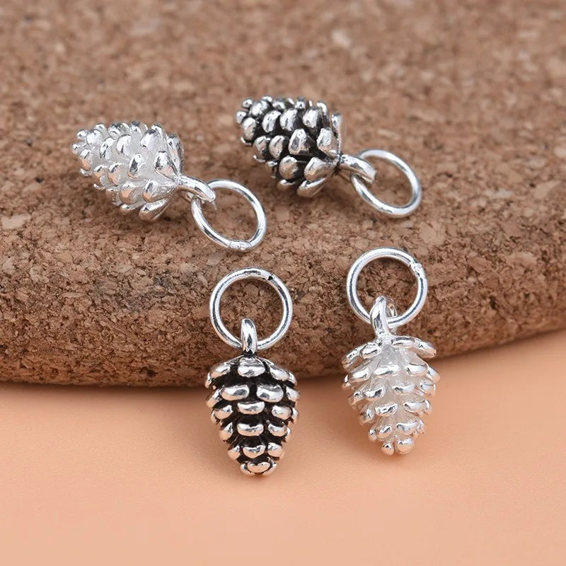 Cute 925 Sterling Silver Small Pine Cone Charm Pendant Antique Silver Pine Cone Pendant for Necklace Bracelet Accessories