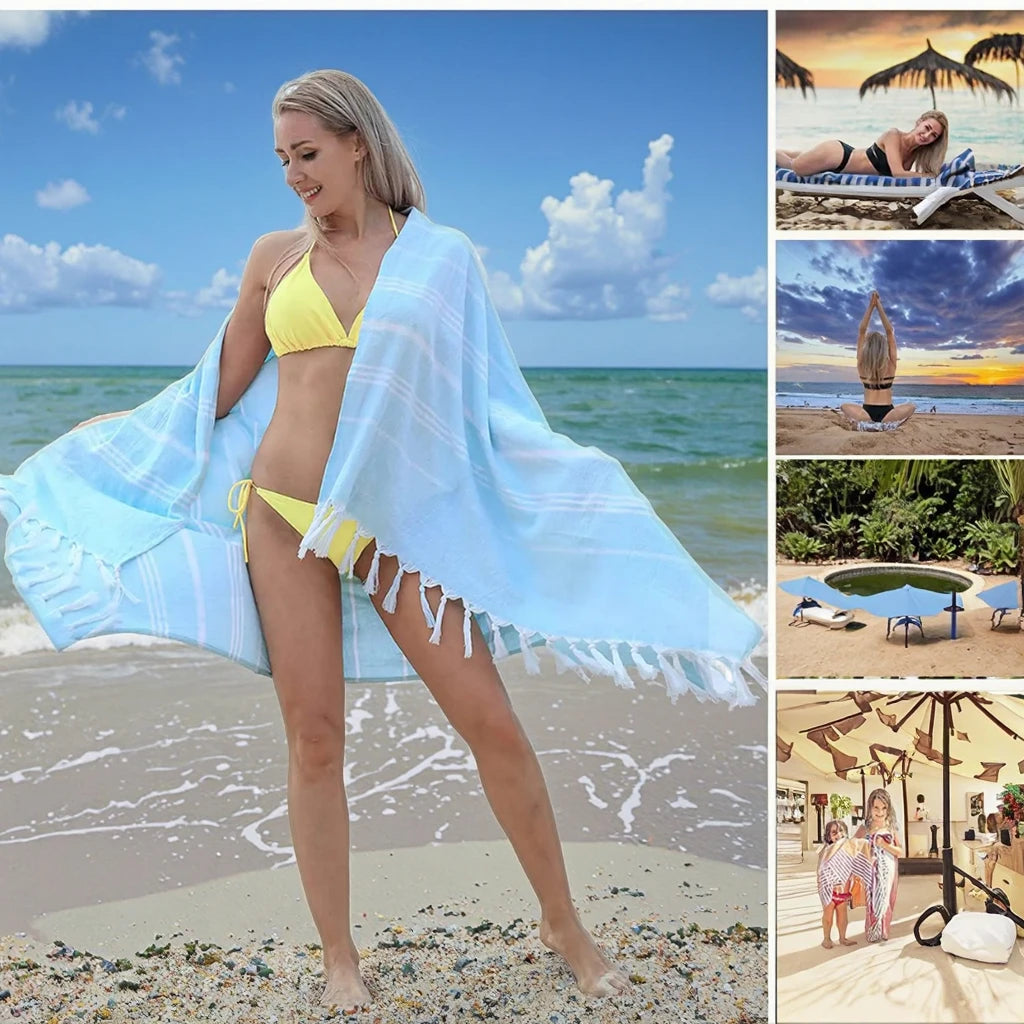 36x71inch Lightweight Travel Turkish Tropical Beach Towels Quick Dry Sand-Free Oversized Bath Pool Swim Towel Striped Vacation