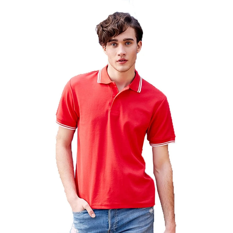 Men's Customized V-Neck POLO Shirt Solid Color Cotton Casual Business Short Sleeve Work Clothes Knitted Lapel Streetwear Direct