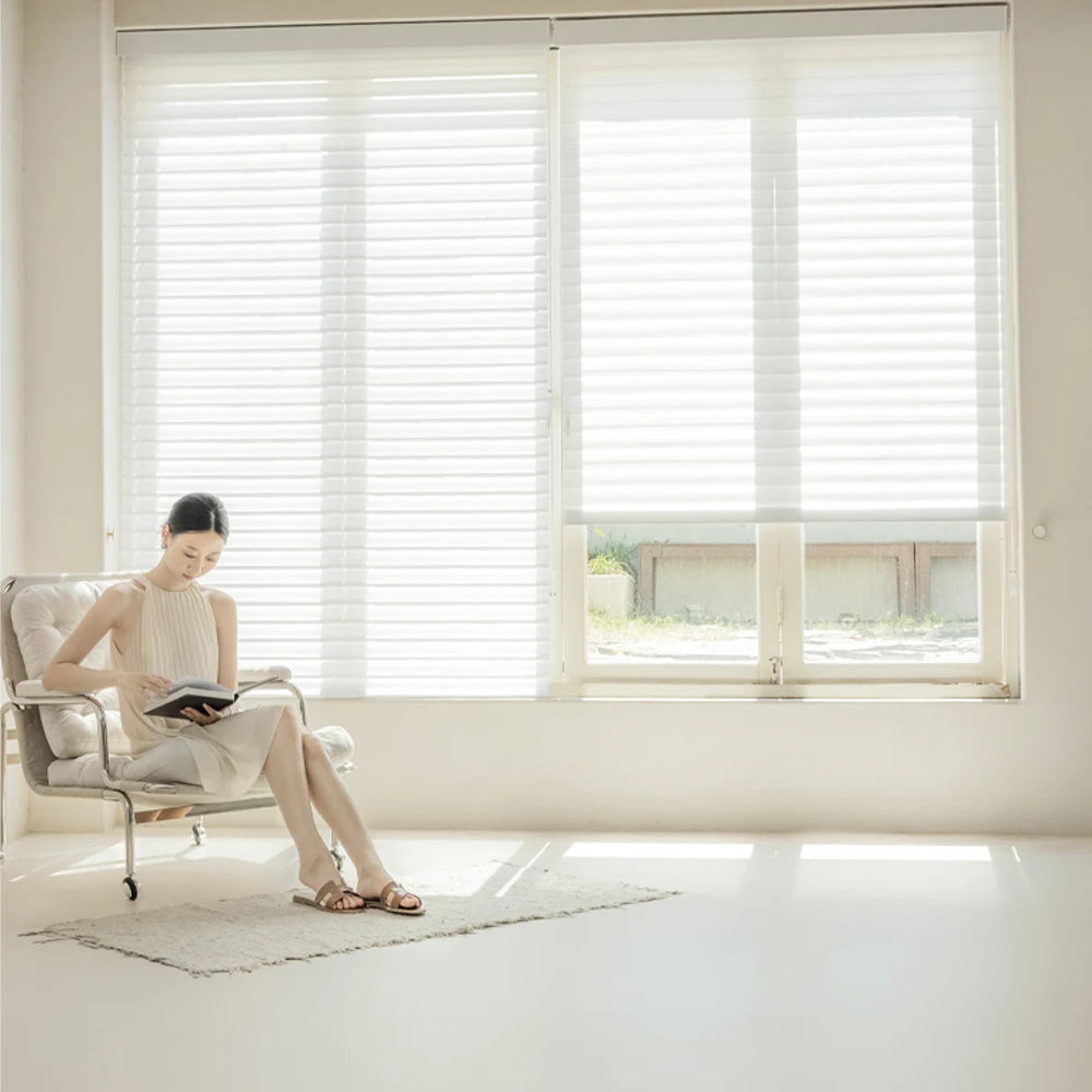 ZSTARR Custom Size Triple Fabric Sheer Semi Blackout Motorized Remote Control Smart Alexa Google Window Shangri-La Shades Blinds