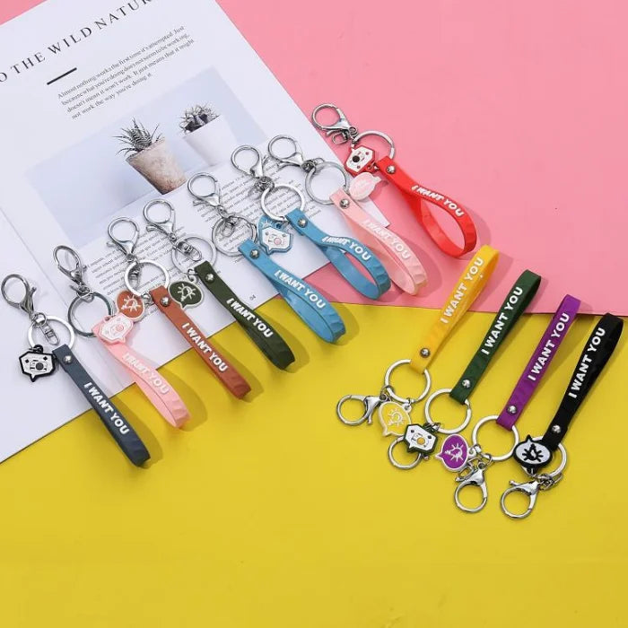 Cheap in Stock Different Color Simple Design Soft Rubber I Want You Lanyard Keychain
