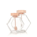 Hexagonal Honey Jar High-grade Flat Square Glass Bottle Wood Lid Stirring Rod Custom Logo Heat Transfer/Silk Screen Printing