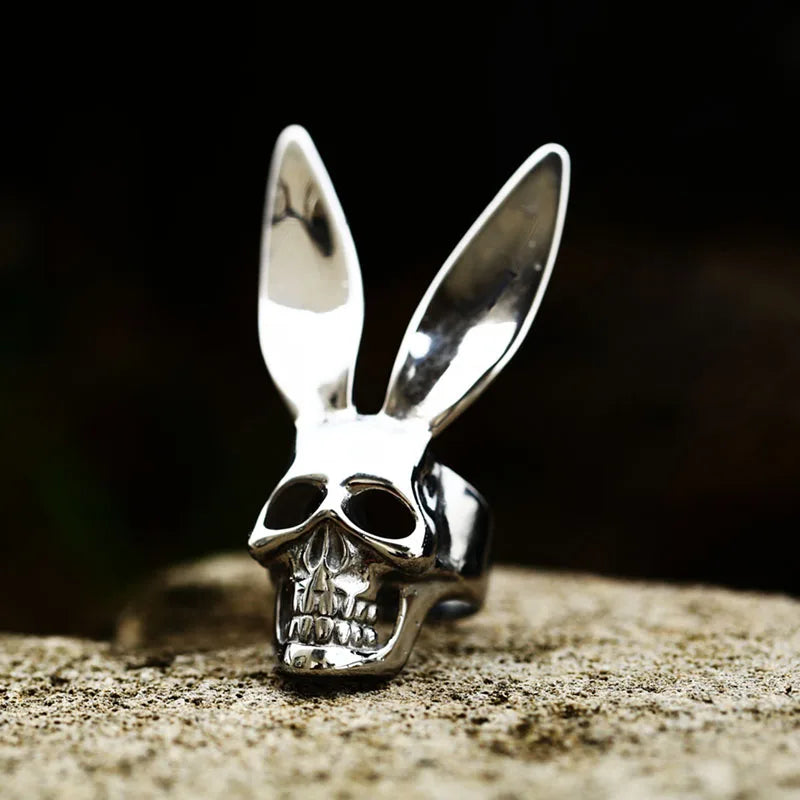 SS8-815R Steel Soldier Vintage Rabbit Rings Long Ears Animal Skull Ring for Women Men Party Jewelry Accessories