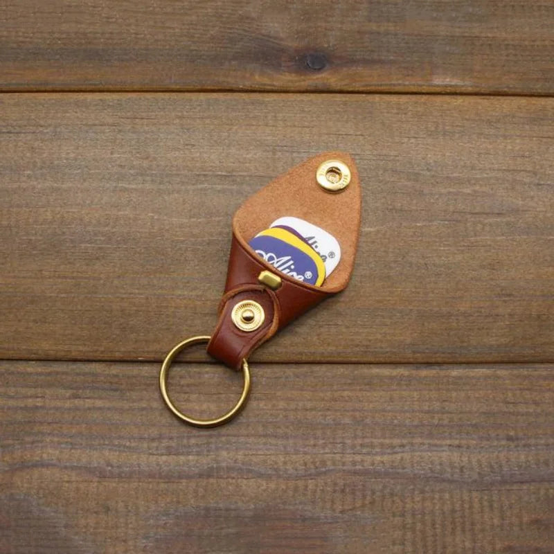 Personalized Luxury Genuine Leather Guitar Pick Holder Guitar Storage Case Keychain