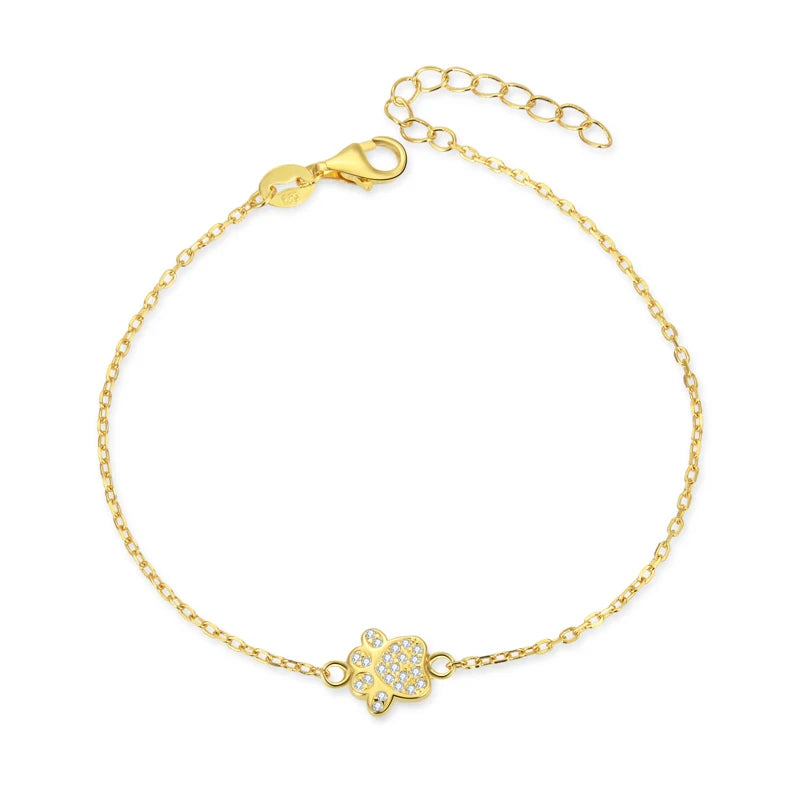 925 Sterling Silver Adjustable Bracelet for Women Cute Puppy Dog Paw Print Charm 18K Gold Plated Trendy Zircon Parties Weddings