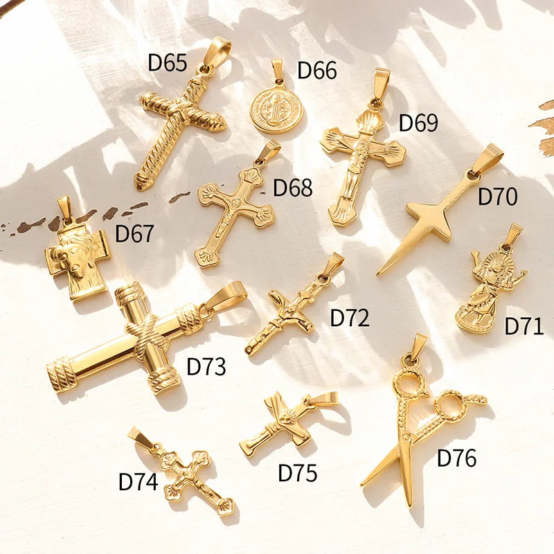 2022 New Fashion Stainless Steel 18K Gold Cross Round Pendant Jewelry Accessories Spot Wholesale