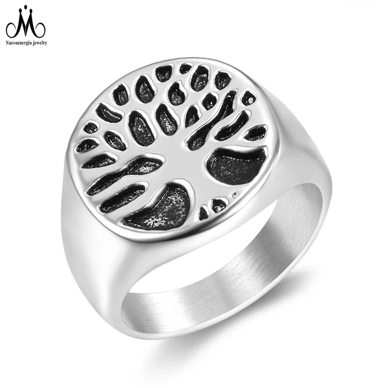 Popular Tree of Life Ring Jewelry Personalized Man Ring Stainless Steel Silver Minimalist Jewelry Gift for Husband