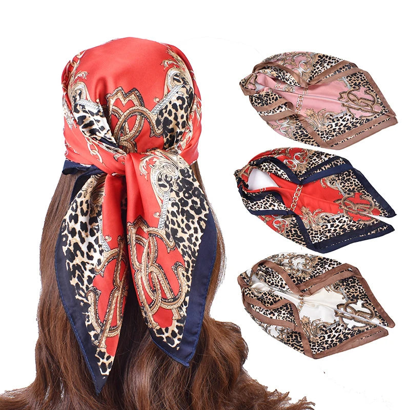 MIO New Design Luxury 70*70 cm Square Head Warp Hot Selling Printed Leopard Scarf for Women Daily Fashion Decoration