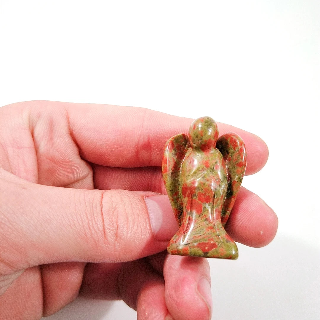 Huiying Unakite Gemstone Crystal Angel Healing Statue Crafts 1.5 Inch