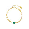 Latest 18K Gold Plated Stainless Steel Jewelry Cuban Chain Green Acrylic Disc Zircon Accessories for Women Bracelets B232340