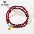 JD GEMS Semi-Precious Round Beads Stretch Bangle 3A Natural Garnet Gourd 2-Layer Charm Bracelet for Couple